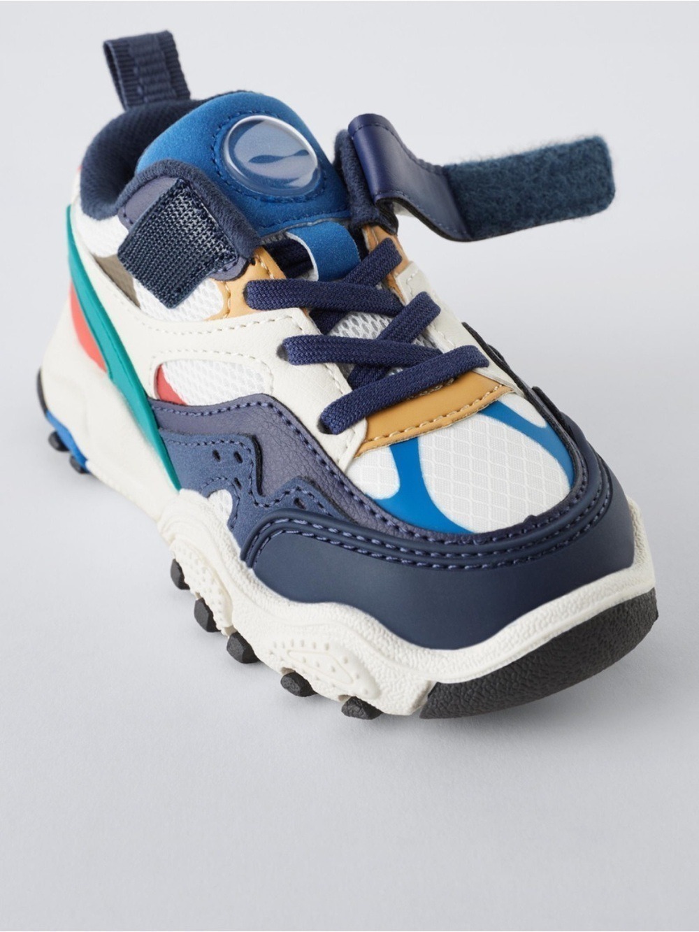 Zara Kids Navy, White & Teal Chunky Sneakers with Coral Accent